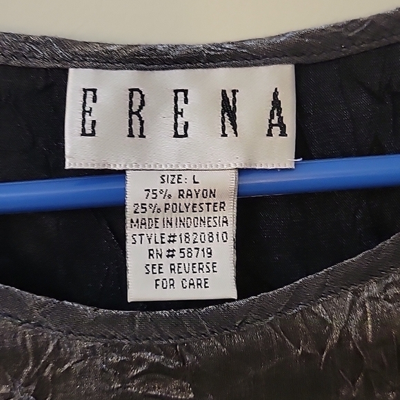 VTG ERENA Gunmetal Silver Metallic Sleeveless Satin Shell Blouse - Picture 4 of 5